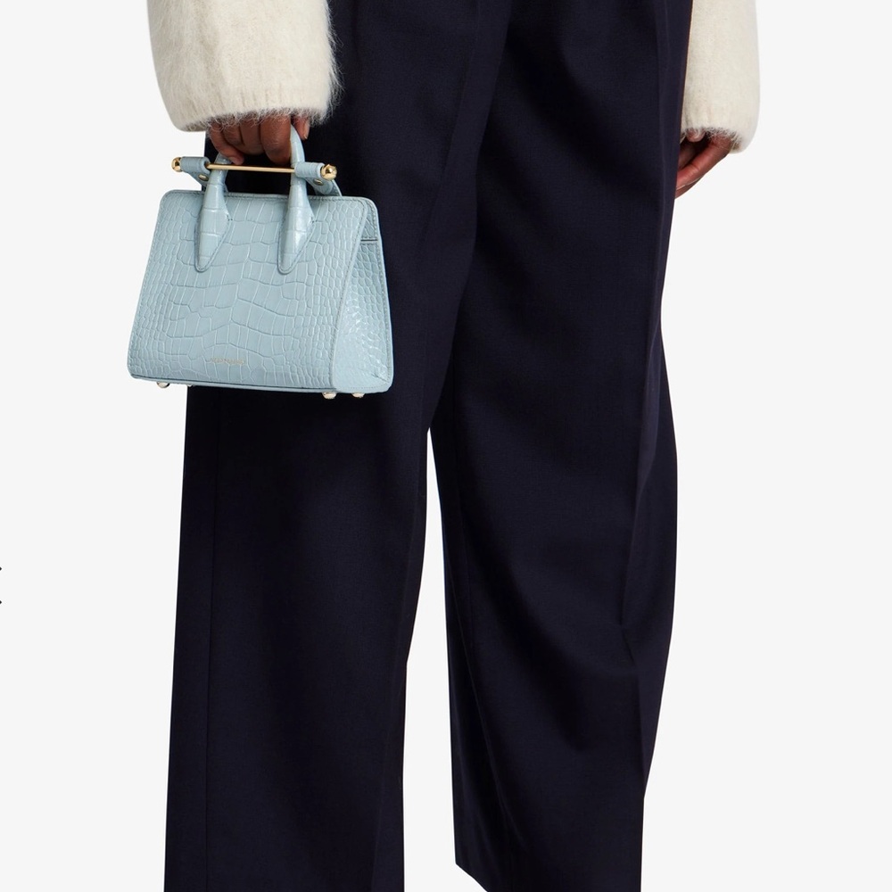 Strathberry Duck Egg Blue Croc Embossed Top Handle Nano Tote NWT - Picture 12 of 14